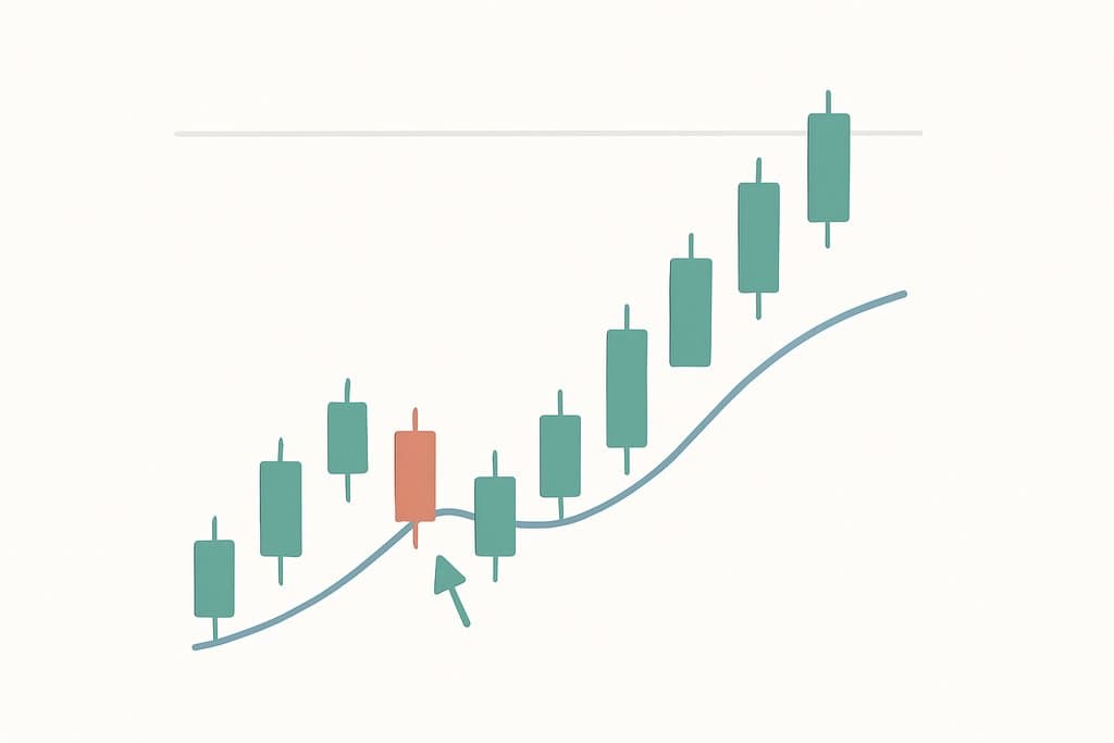 A minimalist 2D vector illustration of an intraday candlestick chart on a clean light background, showing a gentle uptrend.